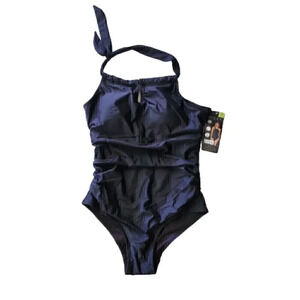 Women's SERRA Black One-Piece Keyhole Tank‎ Swimsuit SZ M Medium 8/10 Halter Top